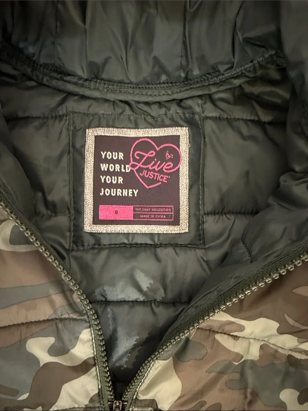 Justice Camo Girls size 8 comfy jacket
